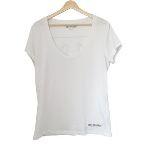 True Religion Metallic Rainbow Logo White Tee Short Sleeve T-Shirt Top — Size L